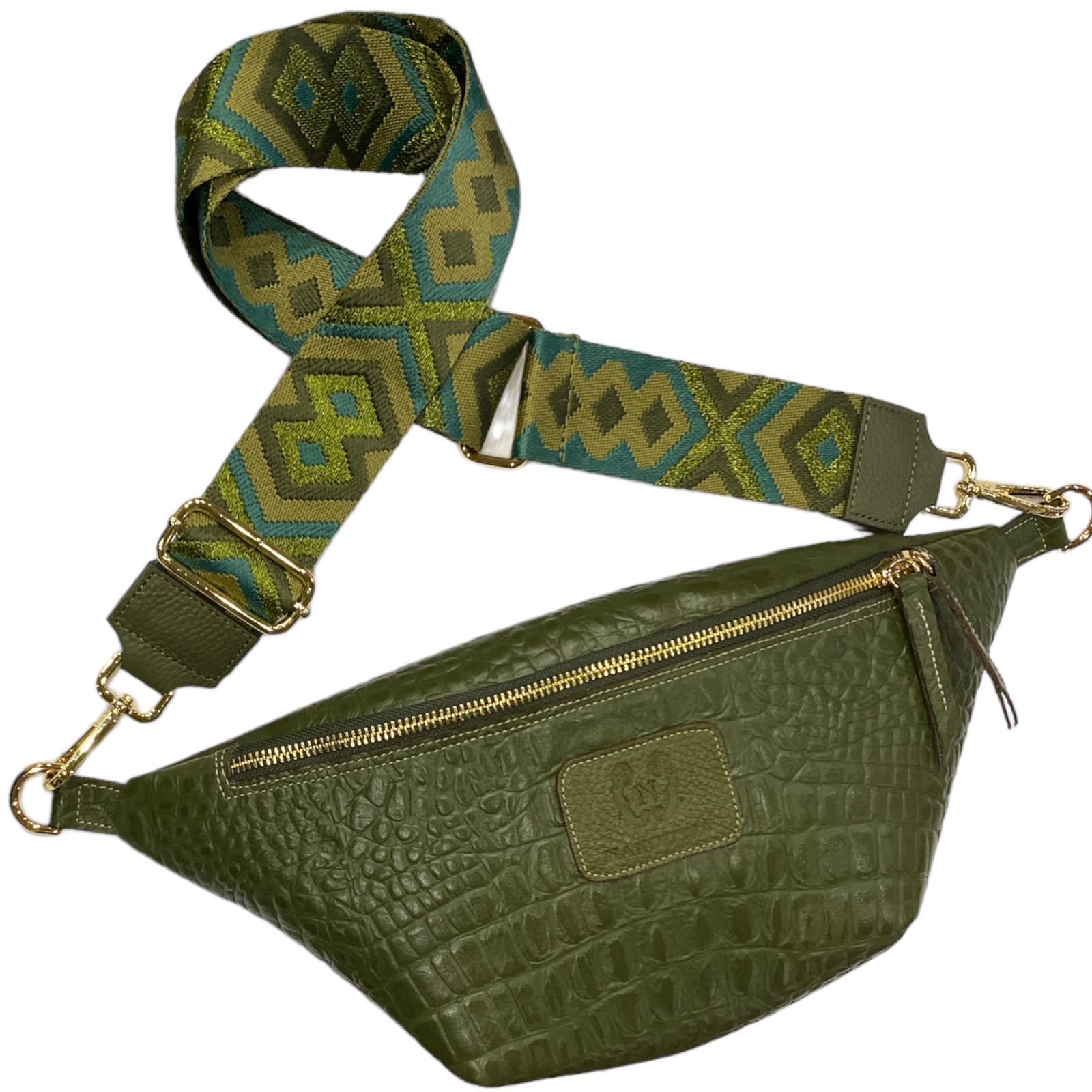 OLIVE GREEN 3D LEATHER REGURAL BELT BAG