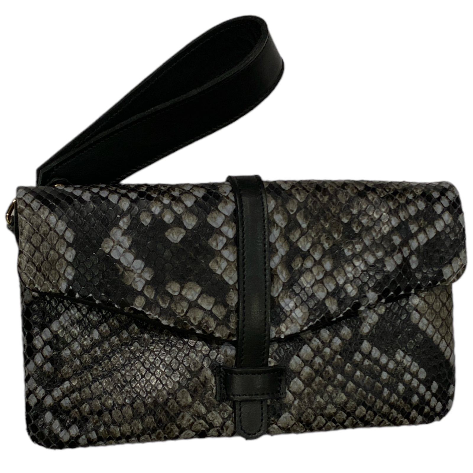 ALINA. BLACK "SNAKE-PRINT" MULTISPACE LEATHER WALLET PURSE