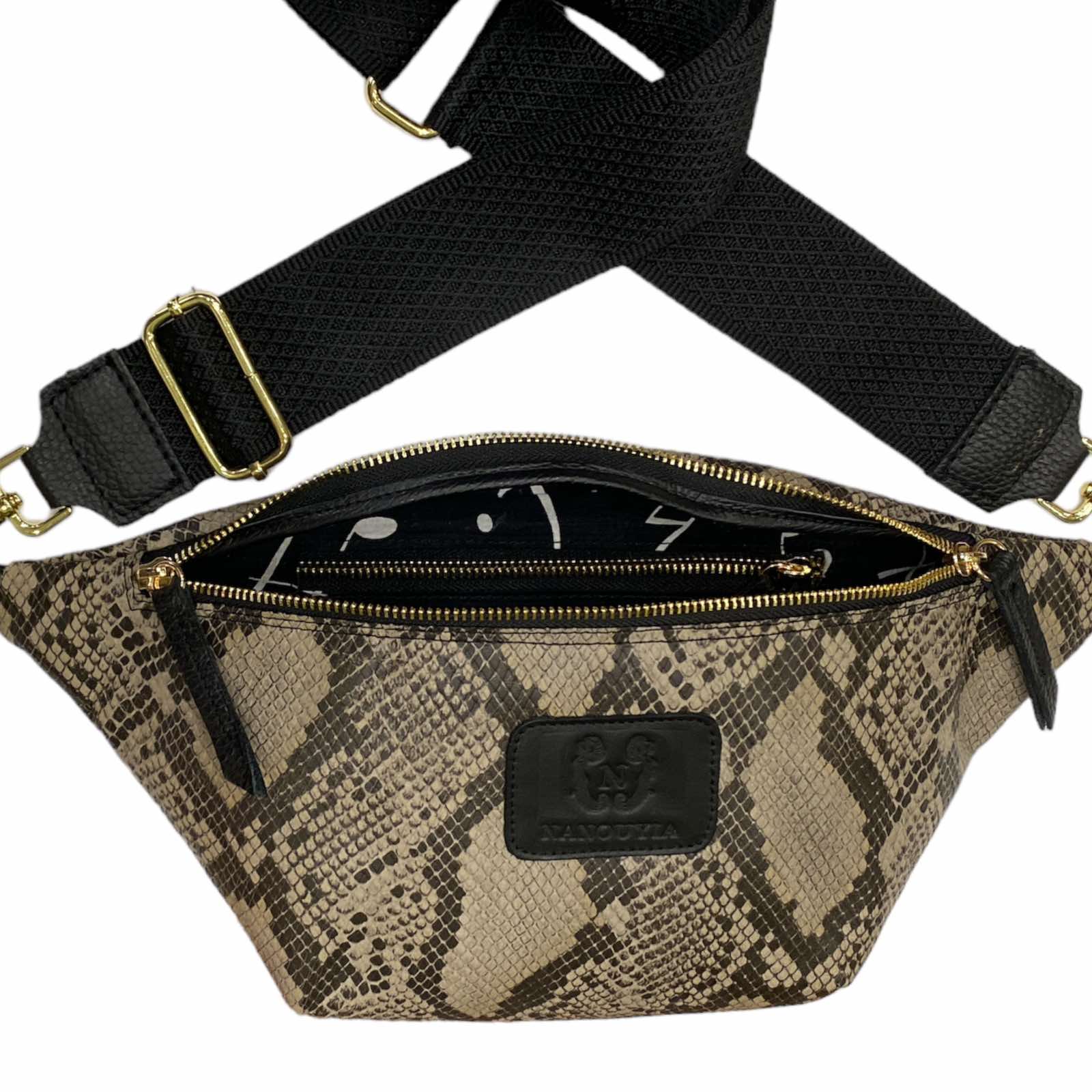 REGURAL SNAKE-PRINT LEATHER BELT BAG