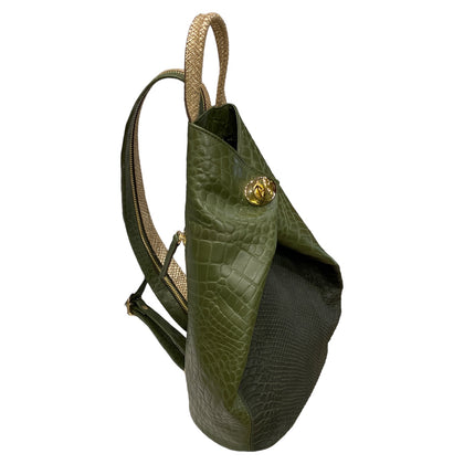 MYRIAM L. OLIVE GREEN LEATHER BACKPACK