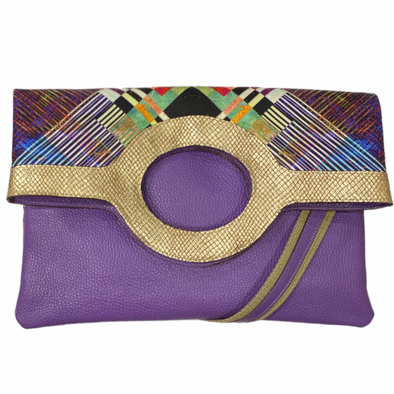CIRCLE FLAT. PURPLE LEATHER ART MESSENGER BAG