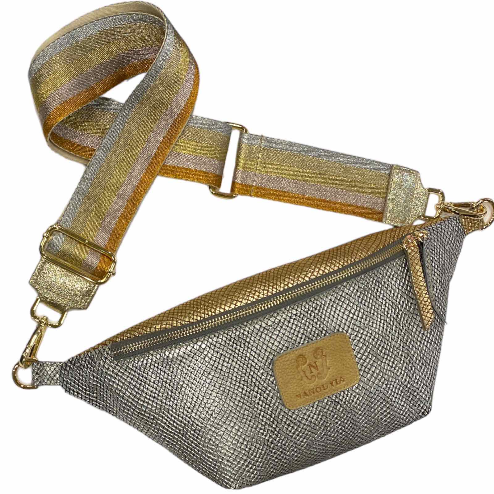 REGULAR.SILVER AND GOLD LEATHER BELT BAG