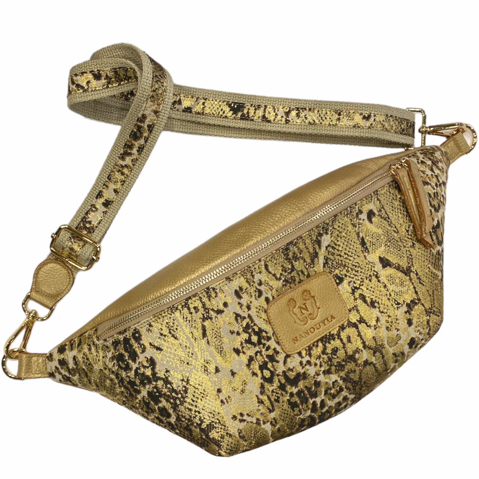 XL GOLD ANIMAL-PRINT STATMENT BELT BAG