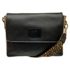 MANDY. BLACK LEATHER WITH GOLD SIDES STATEMENT BAG