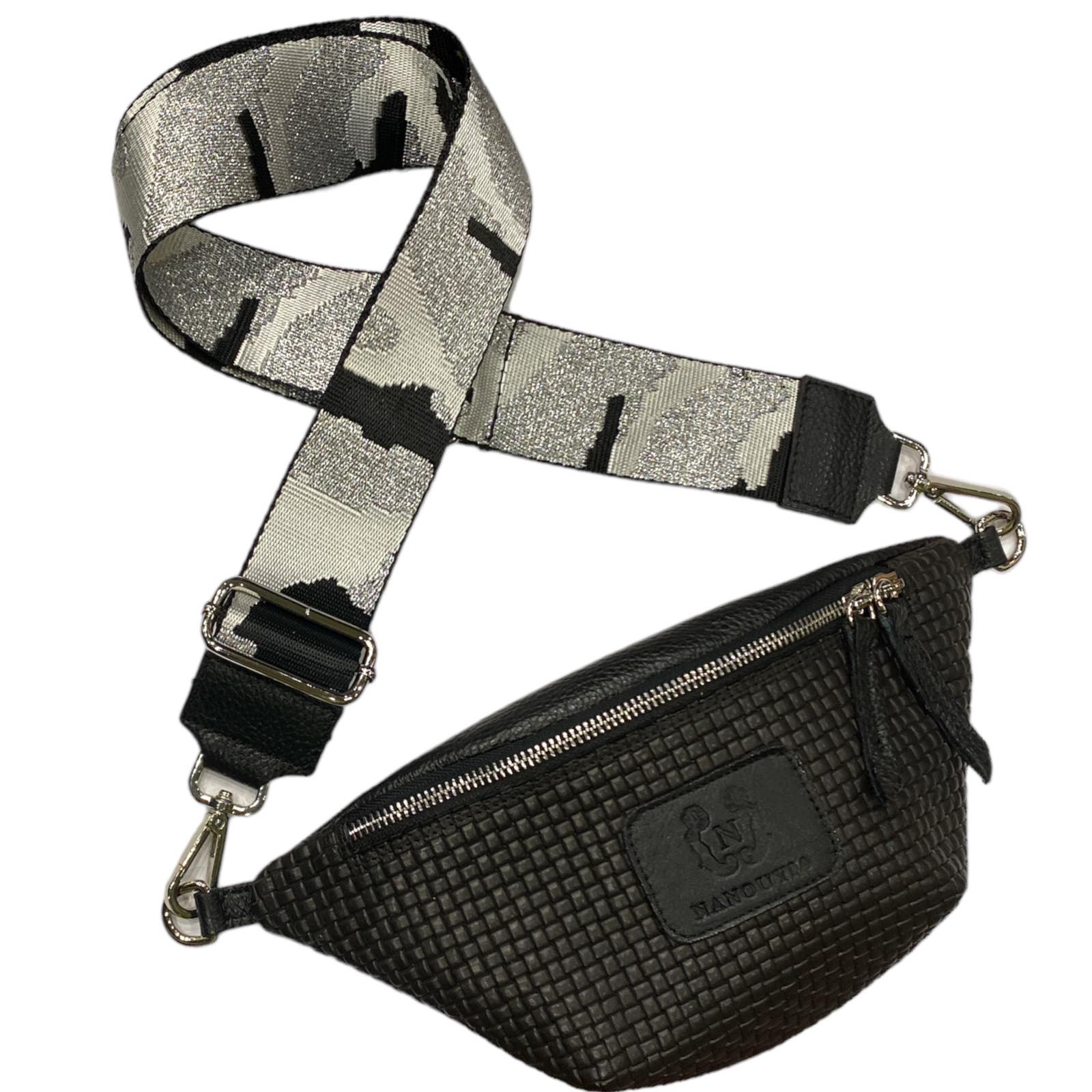 MINI.BLACK WOVEN LEATHER BELT BAG