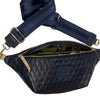 XL.NAVY BLUE QUILTED STATEMENT BELT BAG