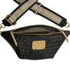REGURAL. BLACK 3D LEATHER WITH GOLD DETAILS BELT BAG