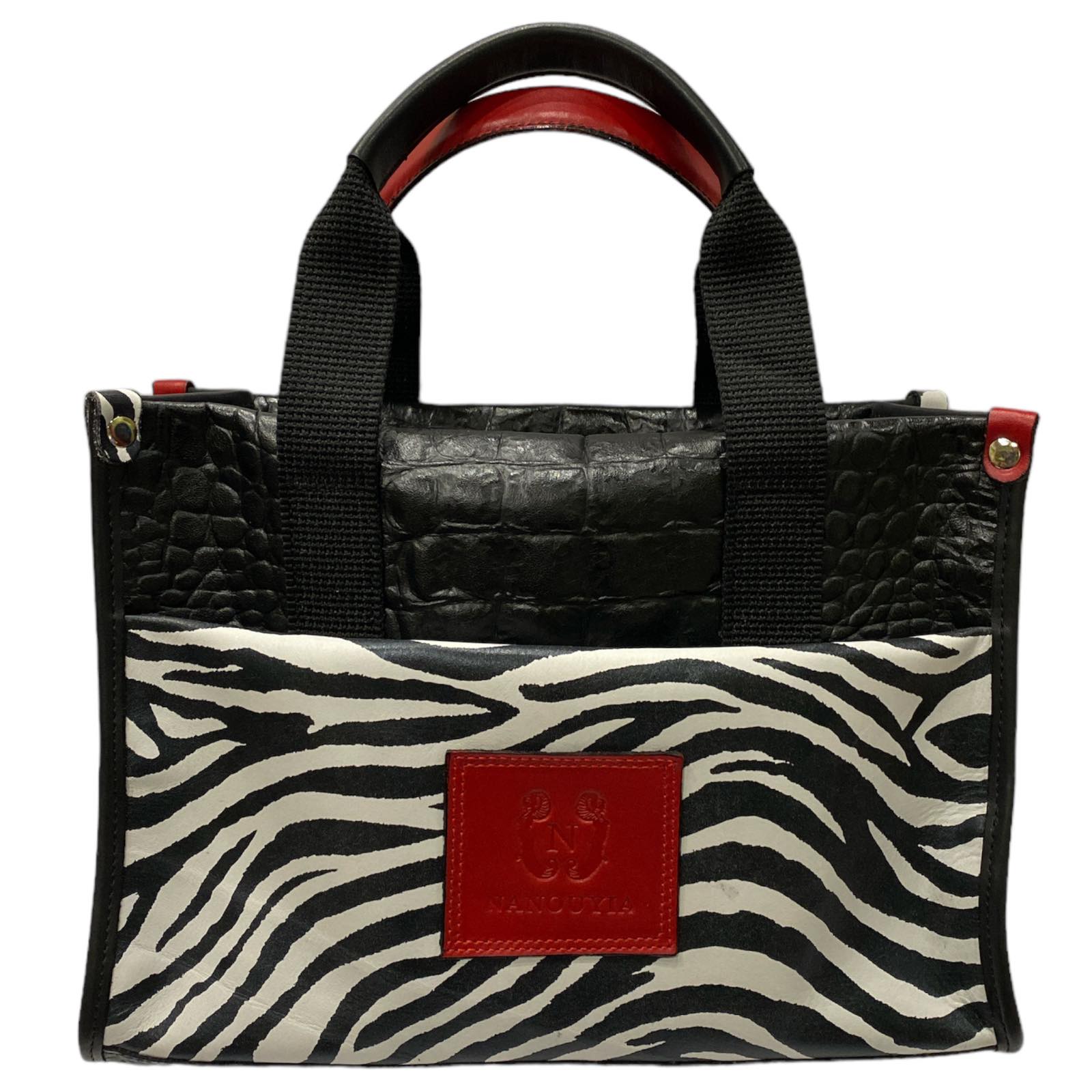 NANOUYIA SM. BLACK  WITH RED DETAILS LEATHER MULTISPACE MESSENGER