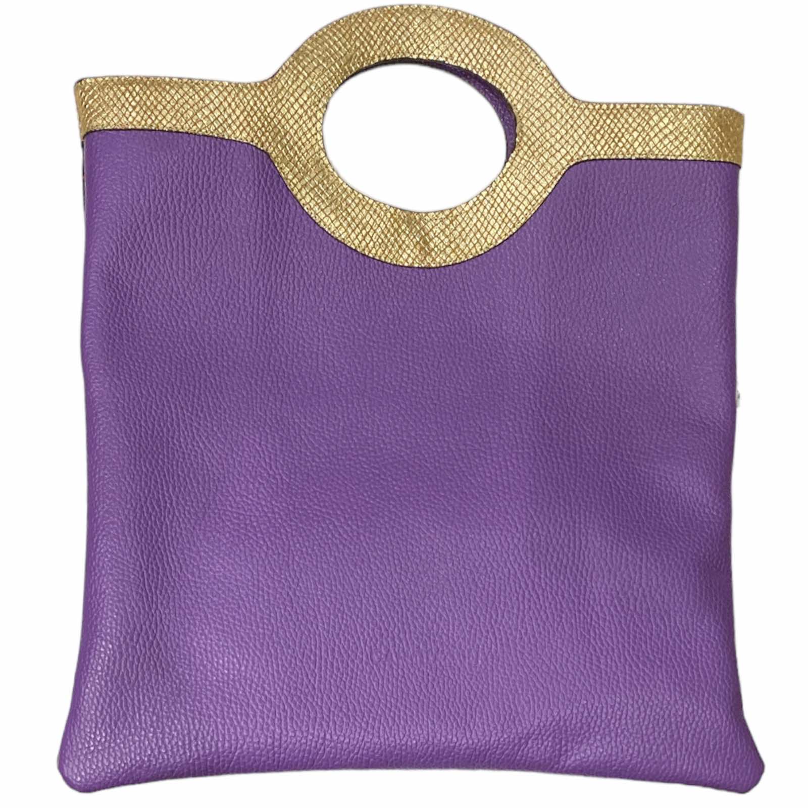 CIRCLE FLAT. PURPLE LEATHER ART MESSENGER BAG