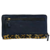 NAVY ART HANDWOVEN LEATHER ZIP AROUND WALLET