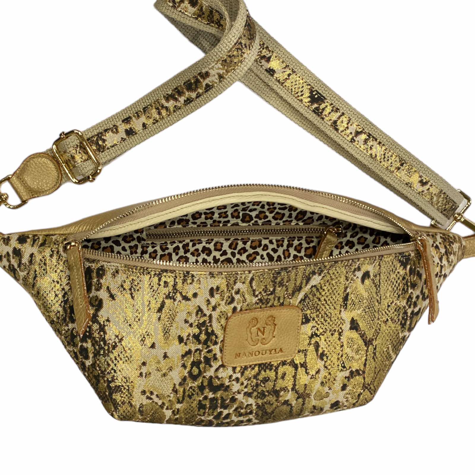 XL GOLD ANIMAL-PRINT STATMENT BELT BAG