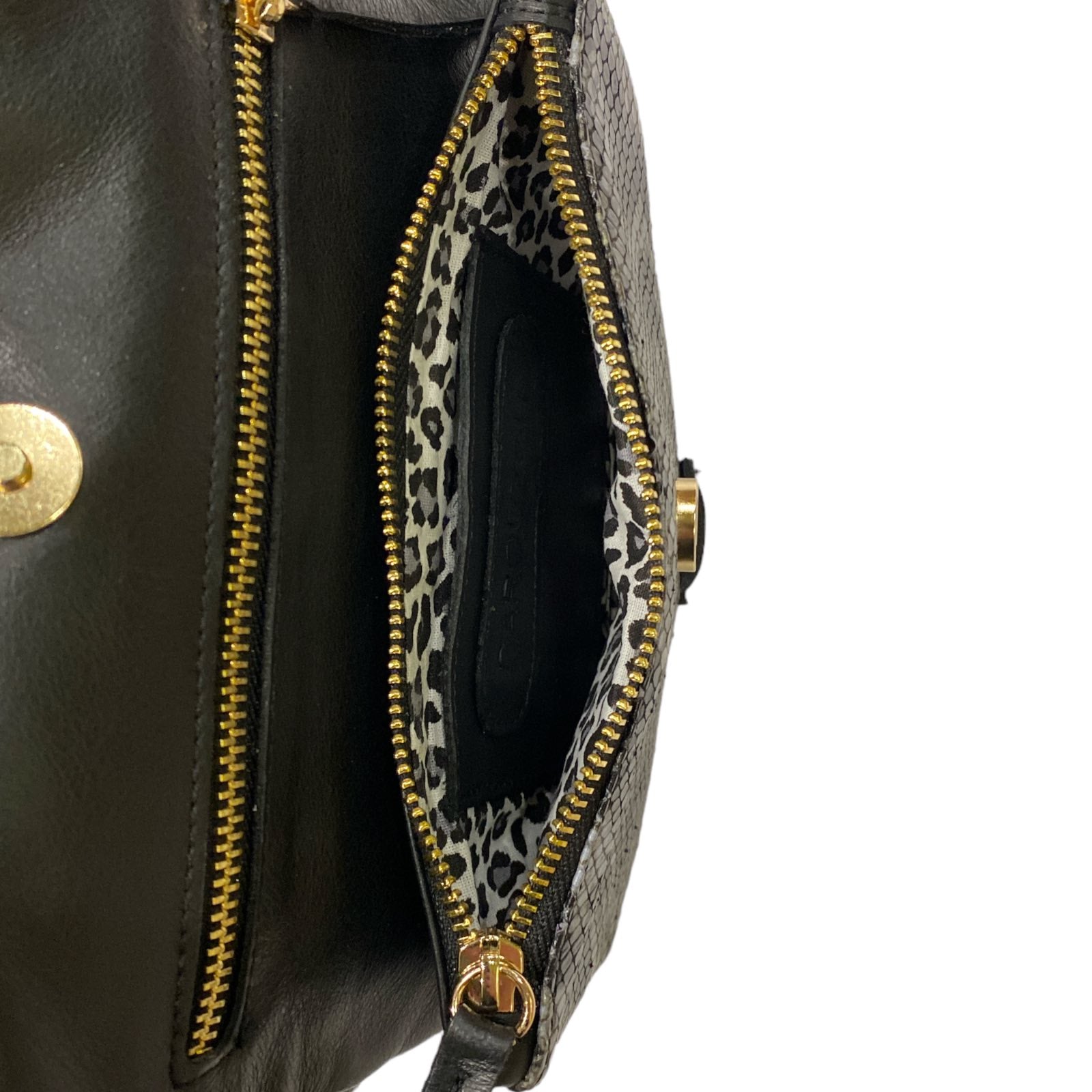 ALINA. BLACK "SNAKE-PRINT" MULTISPACE LEATHER WALLET PURSE