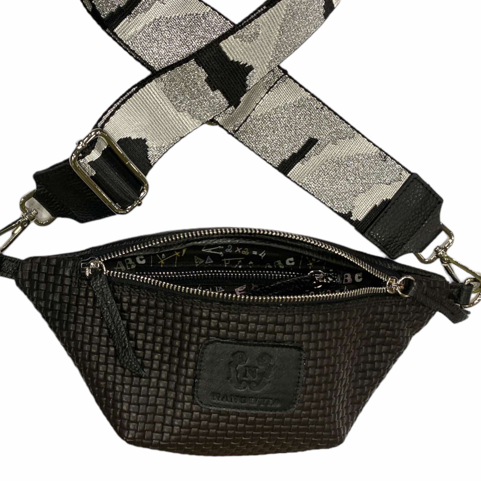MINI.BLACK WOVEN LEATHER BELT BAG