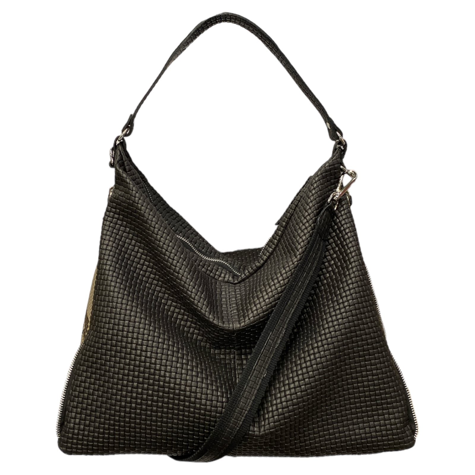 VENUSA. BLACK LEATHER BAG WITH SNAKE-PRINT SIDES