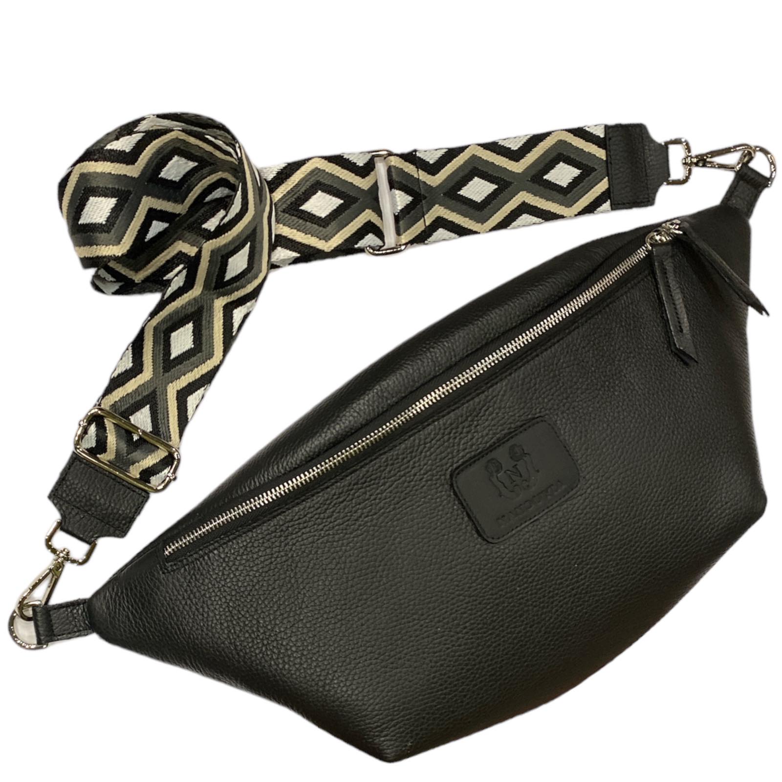 XXL BLACK MINIMAL LEATHER STATMENT BELT BAG