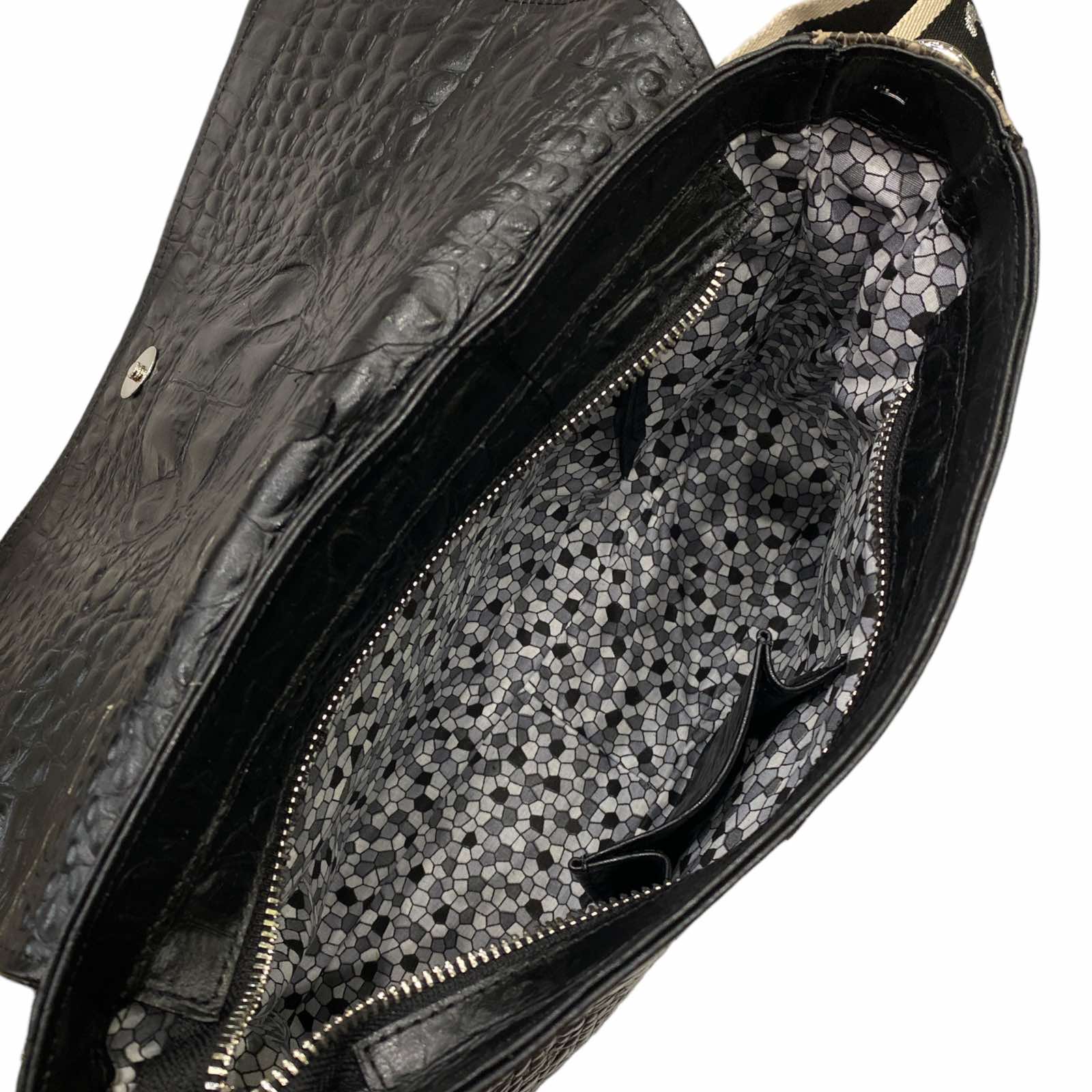 MANDY. BLACK LEATHER WITH SNAKE - PRINT SIDES STATEMENT BAG