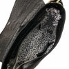 MANDY. BLACK LEATHER WITH SNAKE - PRINT SIDES STATEMENT BAG