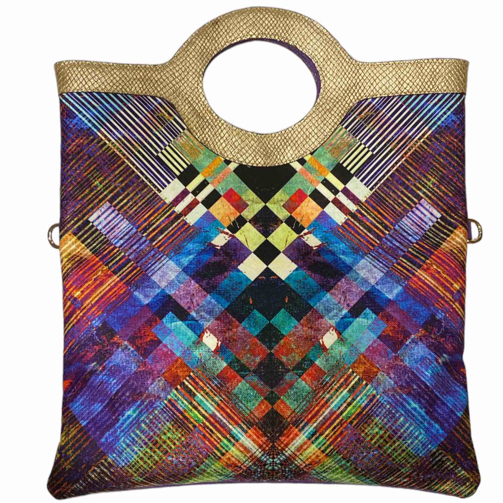 CIRCLE FLAT. PURPLE LEATHER ART MESSENGER BAG