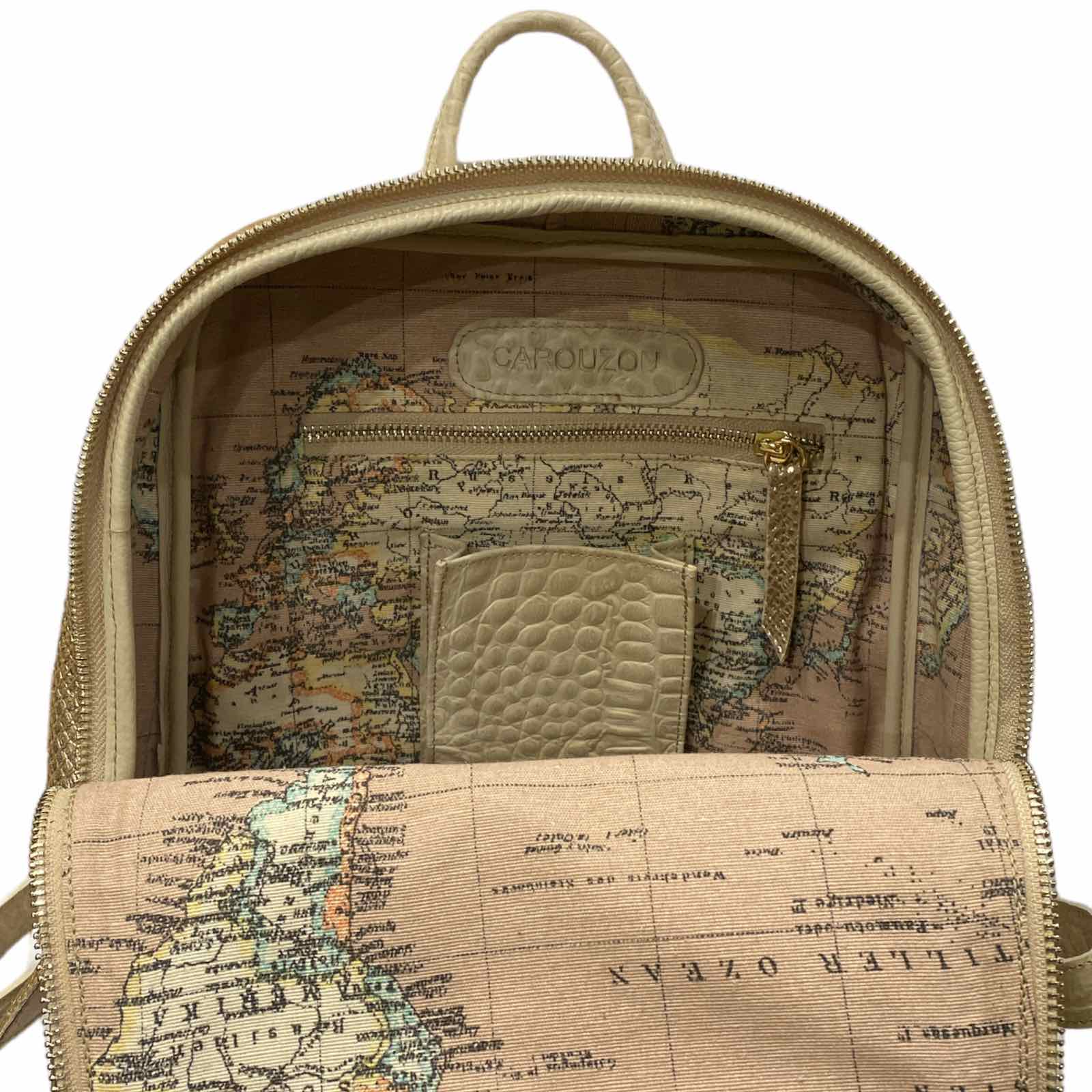 SCOPELOS. BEIGE 3D LEATHER ART BACKPACK