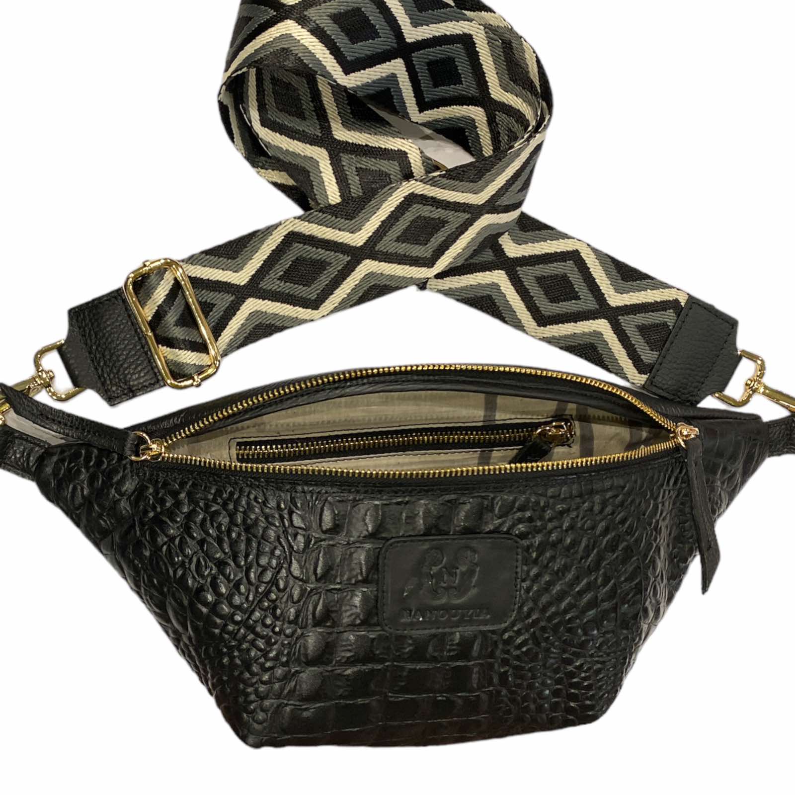 REGURAL.BLACK 3D LEATHER BELT BAG