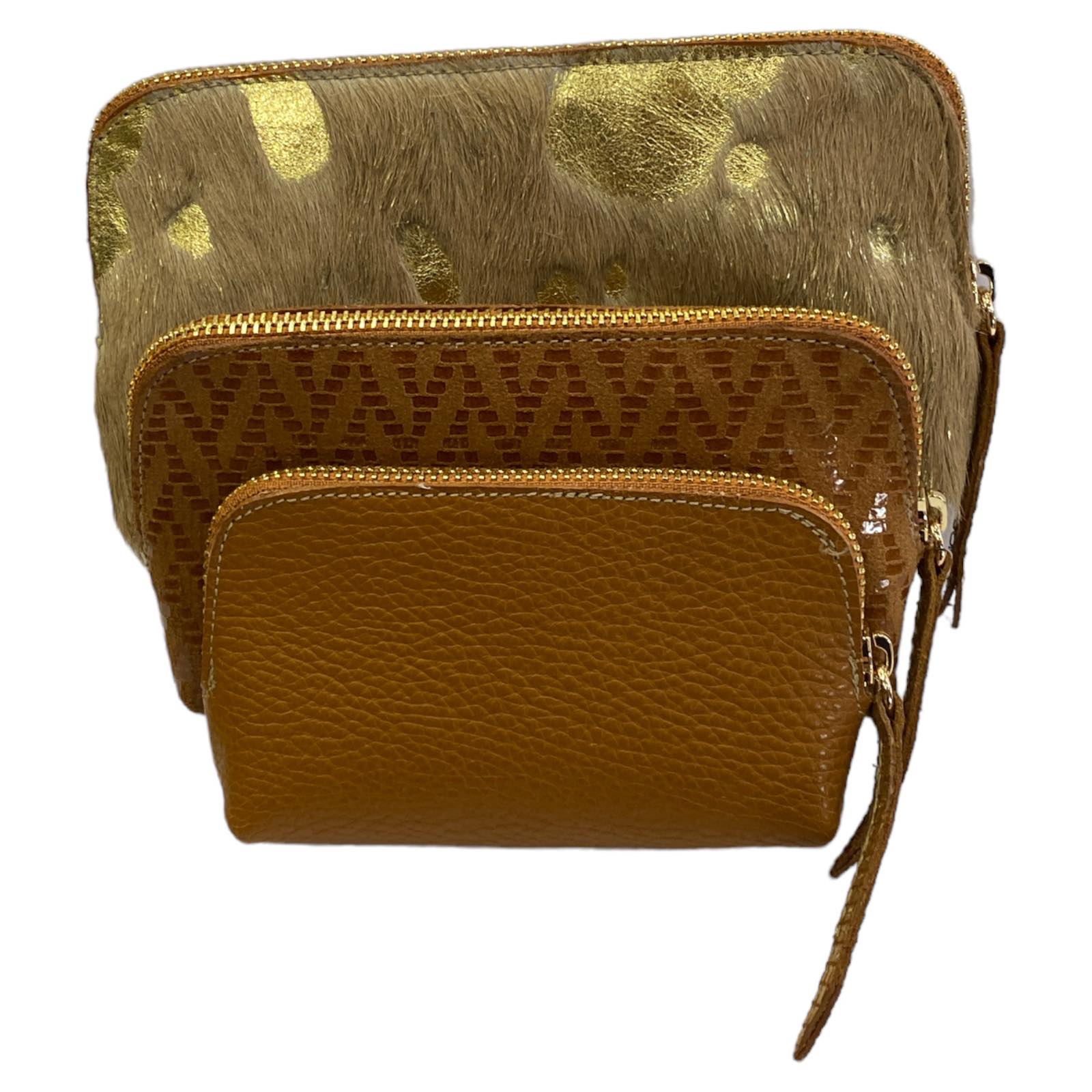 CAROUZOU BOX TRIO SET box CAMEL AND GOLD CALF-HAIR