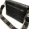 MANDY. BLACK LEATHER WITH SNAKE - PRINT SIDES STATEMENT BAG