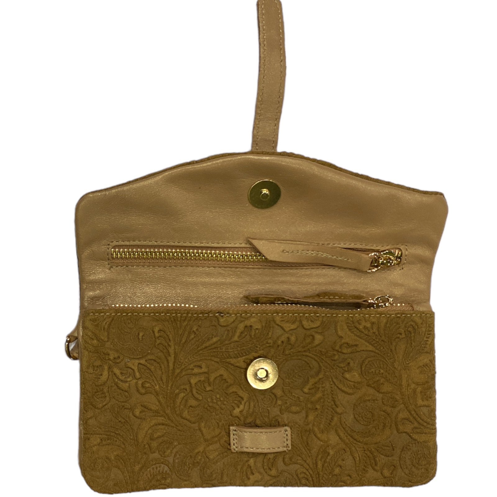 ALINA. CAMEL 3D FLOWER MULTISPACE LEATHER WALLET PURSE