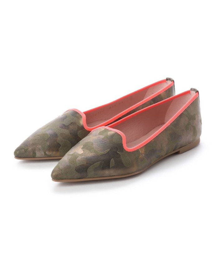 Ella camouflage oil green ballerinas with strong orange details