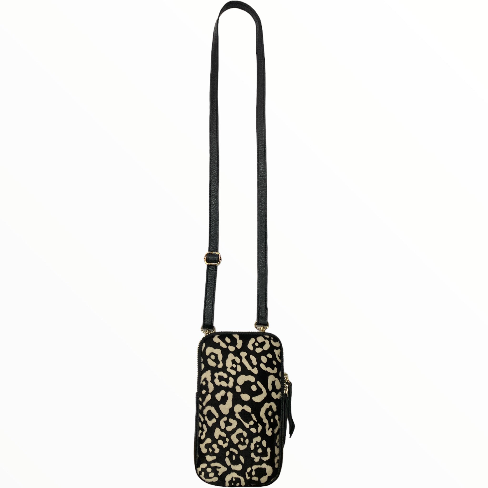 Black and beige leo-print calf-hair mobile leather case