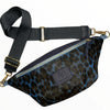 XL blue leo-print calf-hair leather belt bag