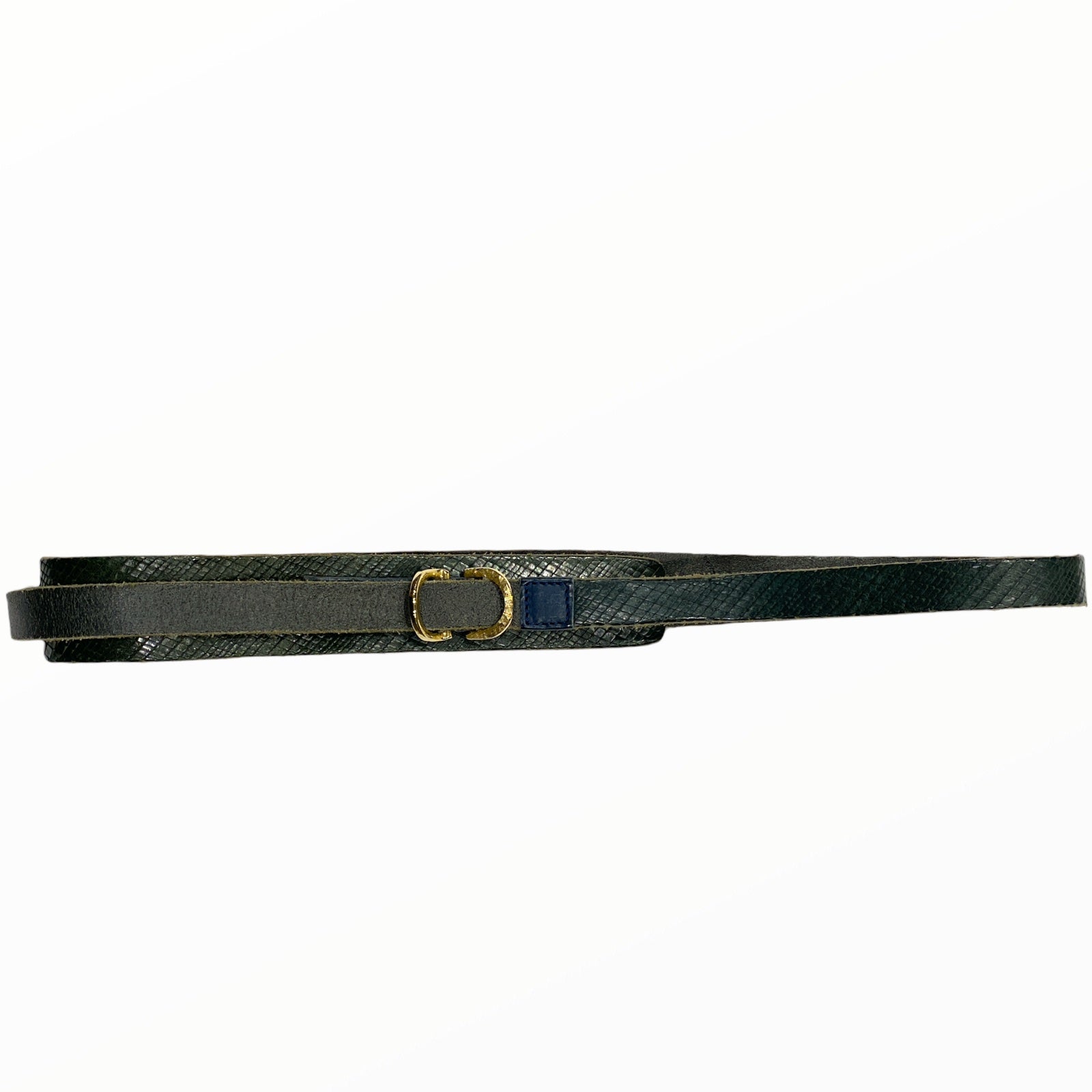 Petrol leather snake-print belt