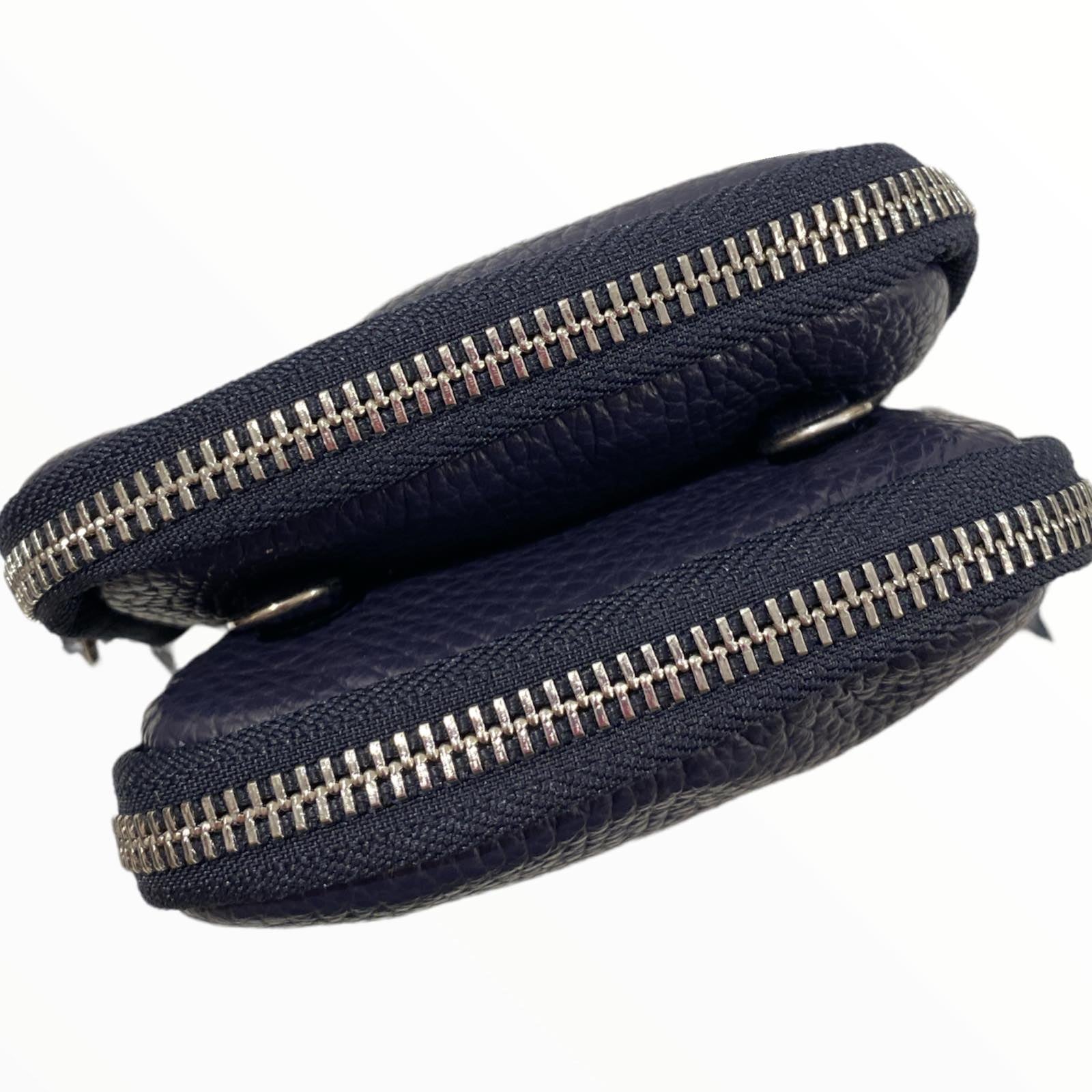 Dark blue leather double mobile case with snake-print details