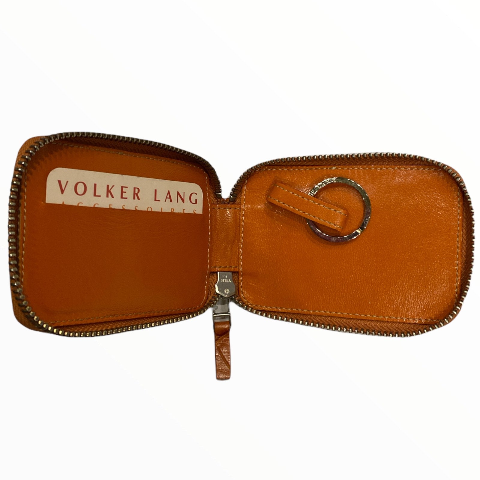 Leather zip around keychain in cognac croco