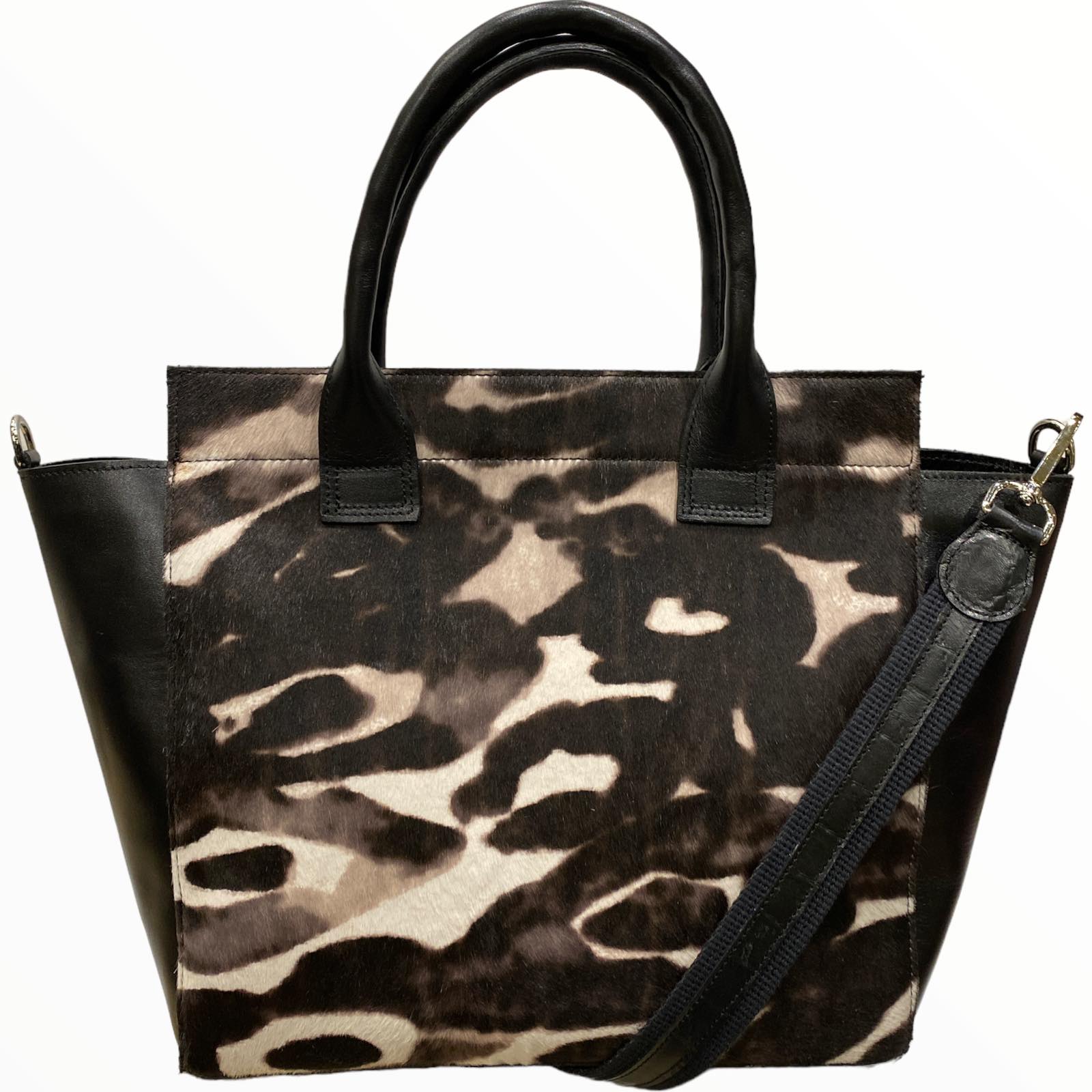 Gina large. Cow-print calf-hair leather tote bag