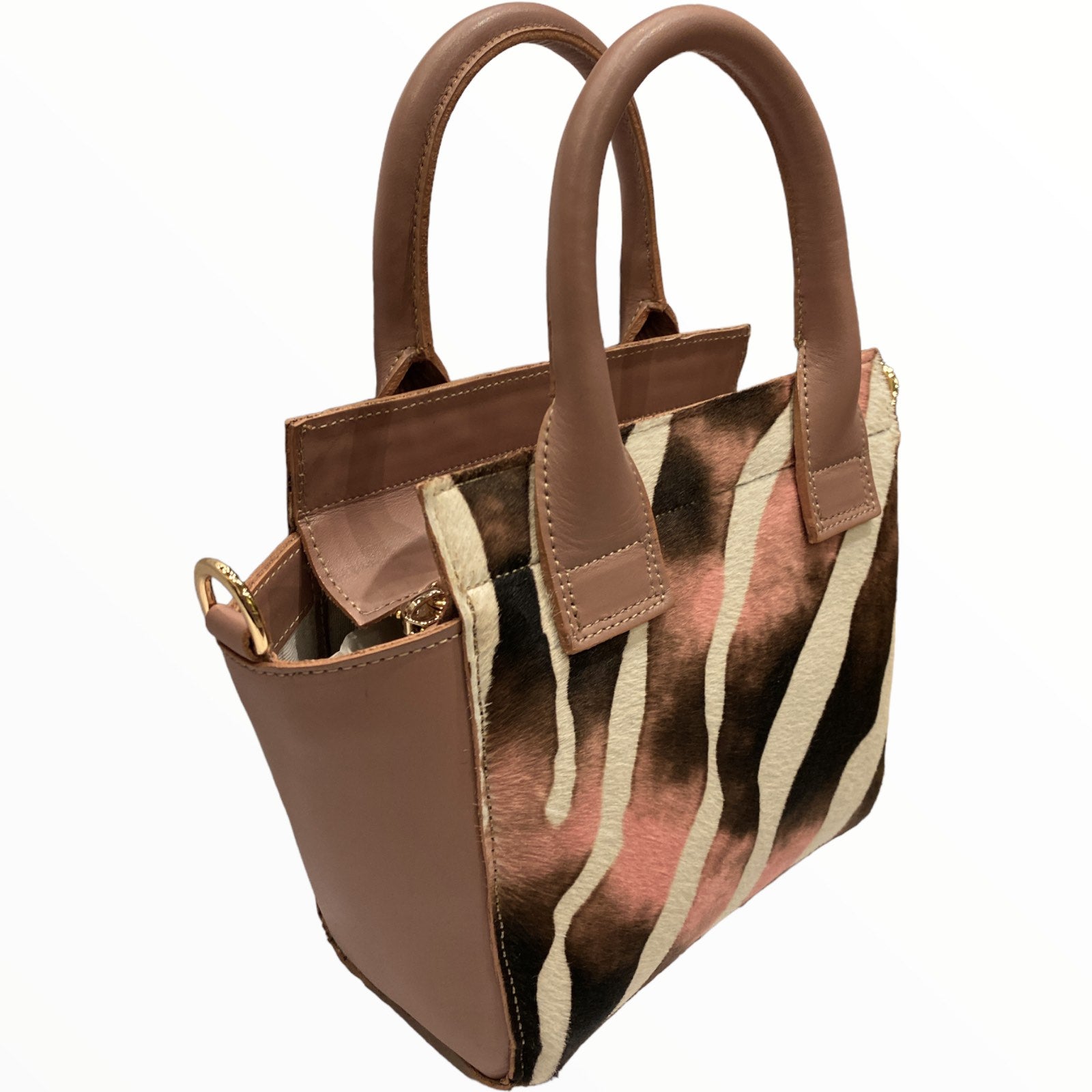Gina mini. Nude calf-hair leather tote bag