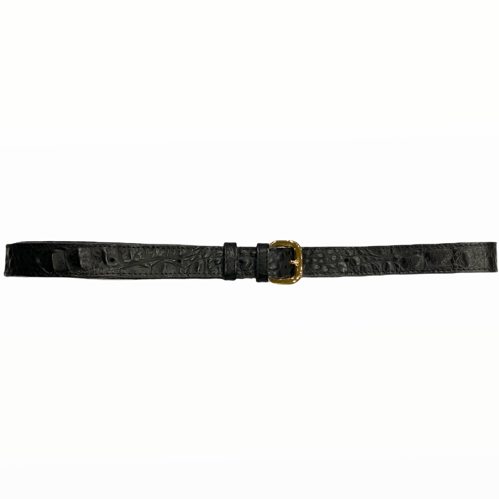 Black alligator-print leather thin belt