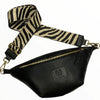 Black leather belt bag with gold metals