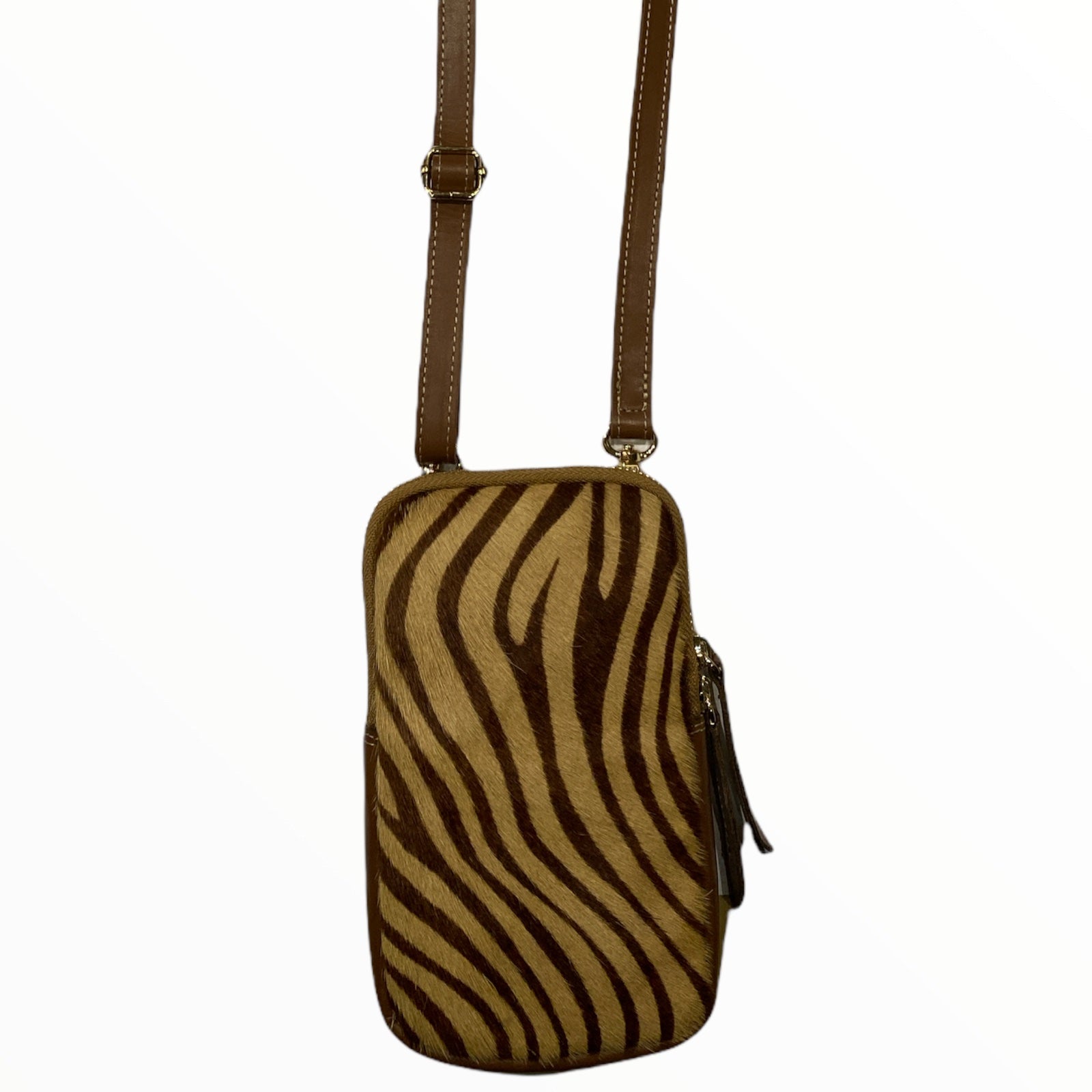 Brown-beige zebra-print mobile leather case
