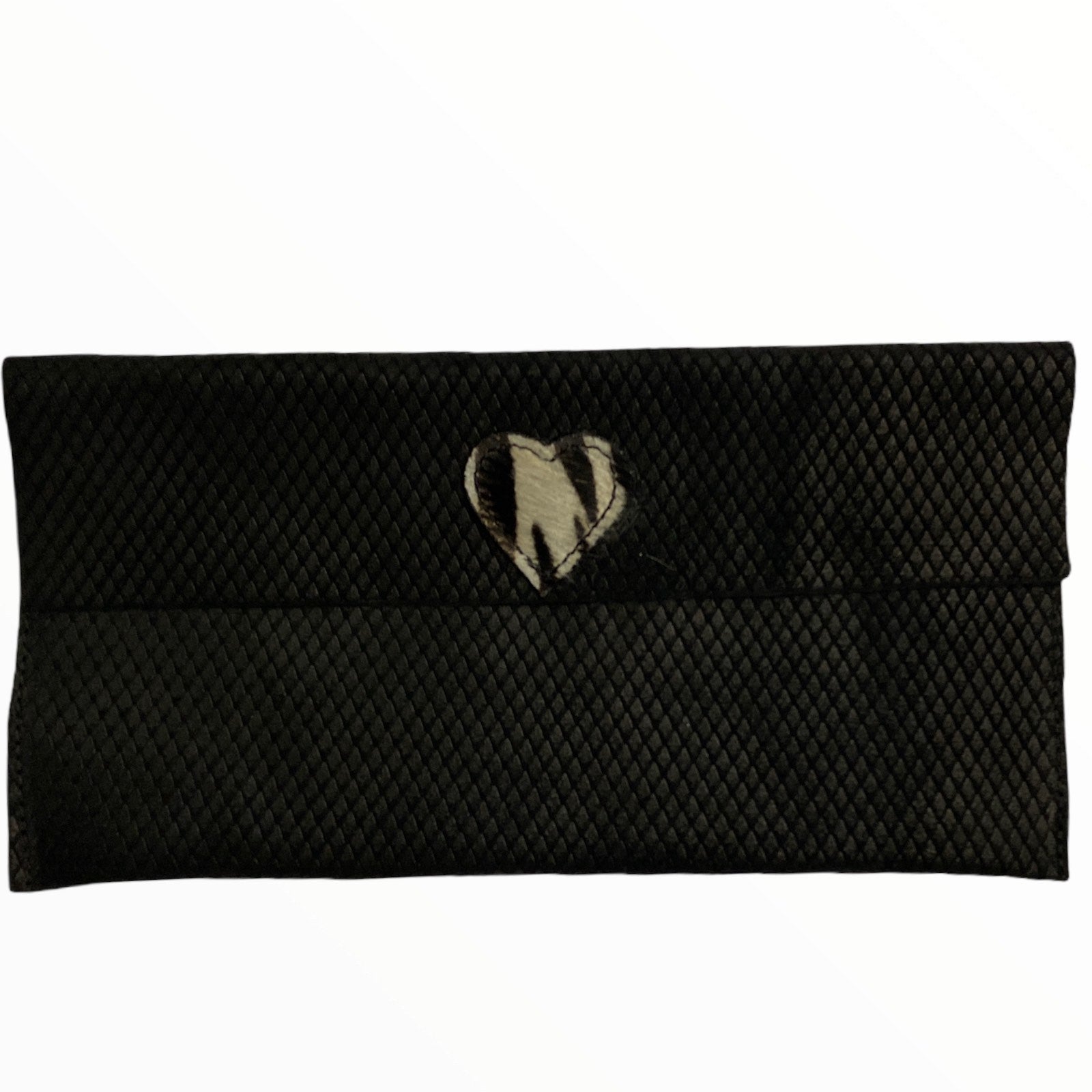 Carouzou black L clutch with zebra-print heart