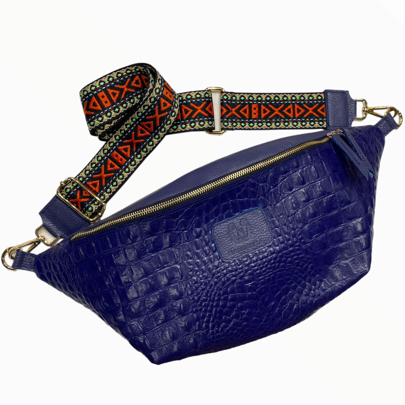 XXL royal blue alligator-print leather belt bag