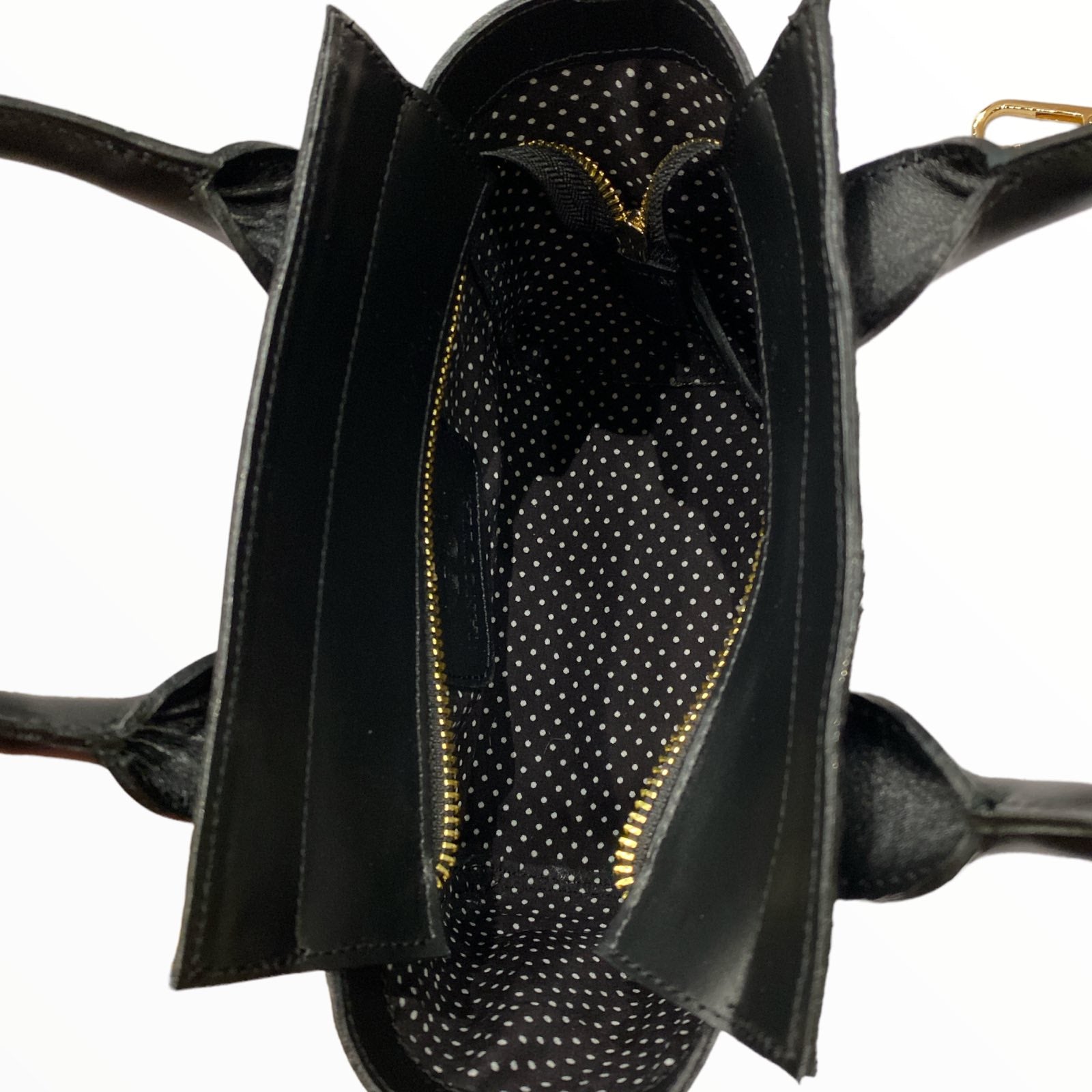 Gina mini. Black polka dots calf-hair leather tote bag