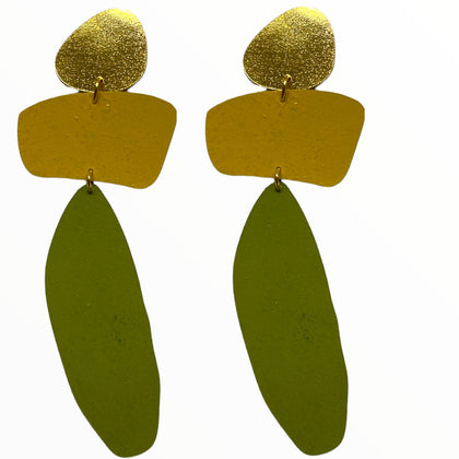 Olive green and safran handmade earrings