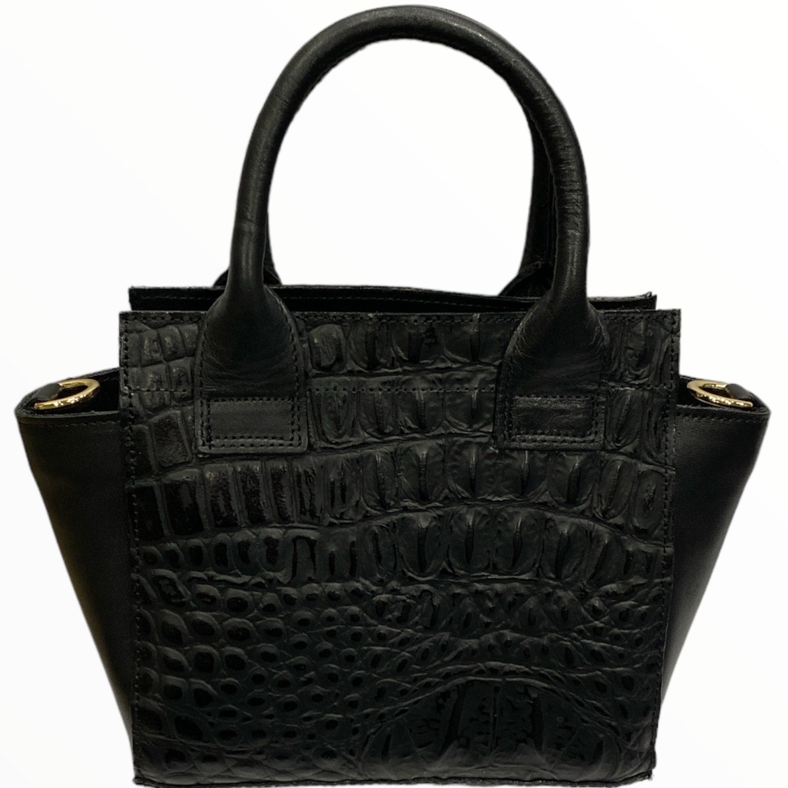 Gina mini. Black and beige calf-hair leather tote bag