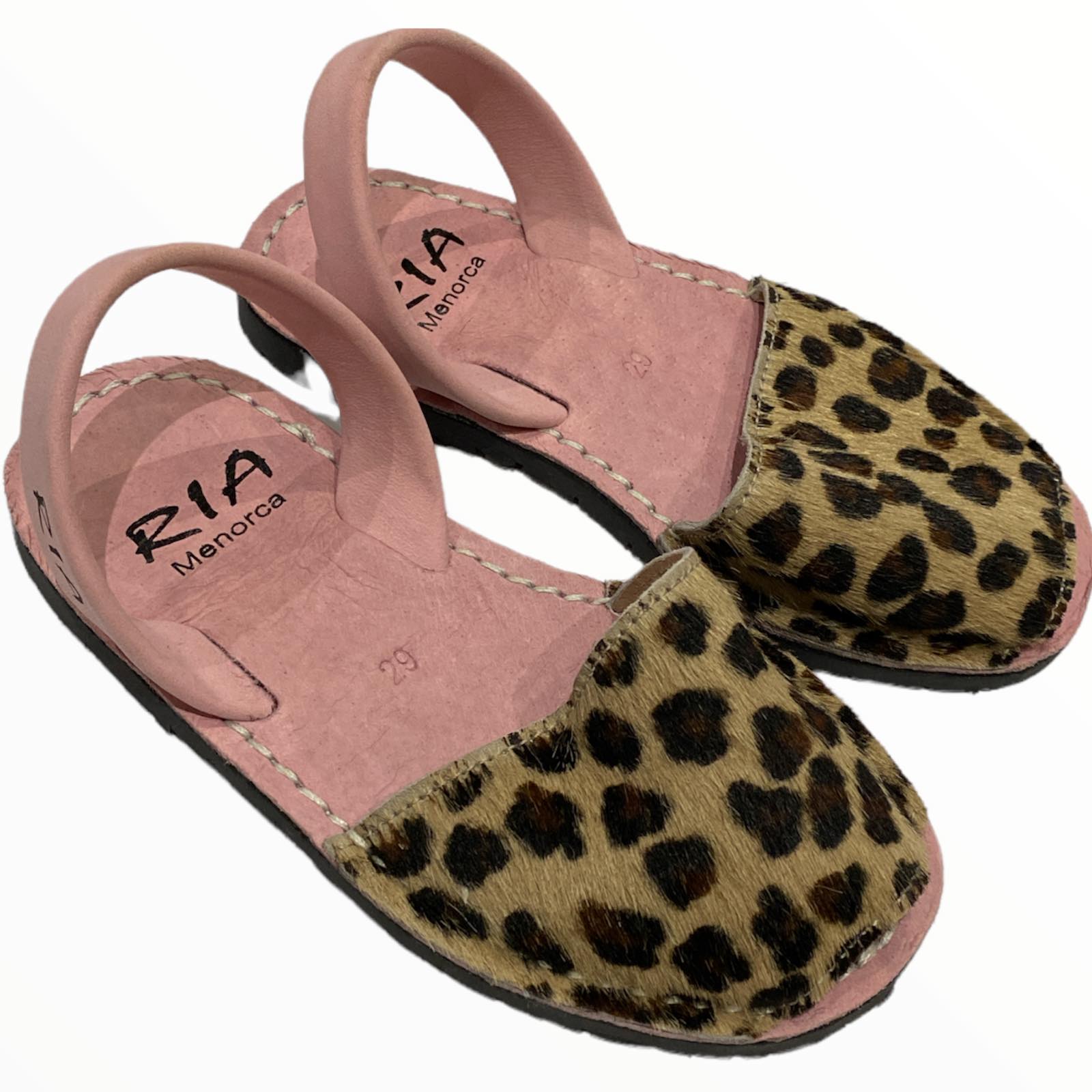 Pink leo-print calf-hair kids sandals