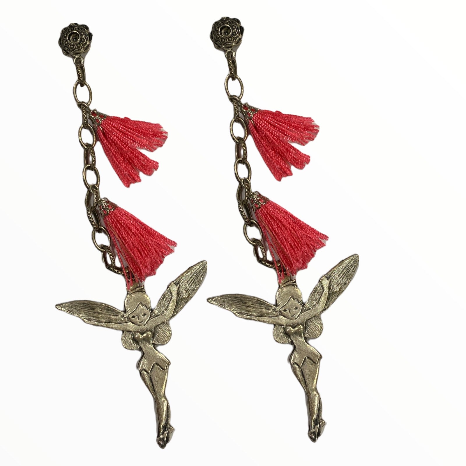 Long earrings with pink tassels