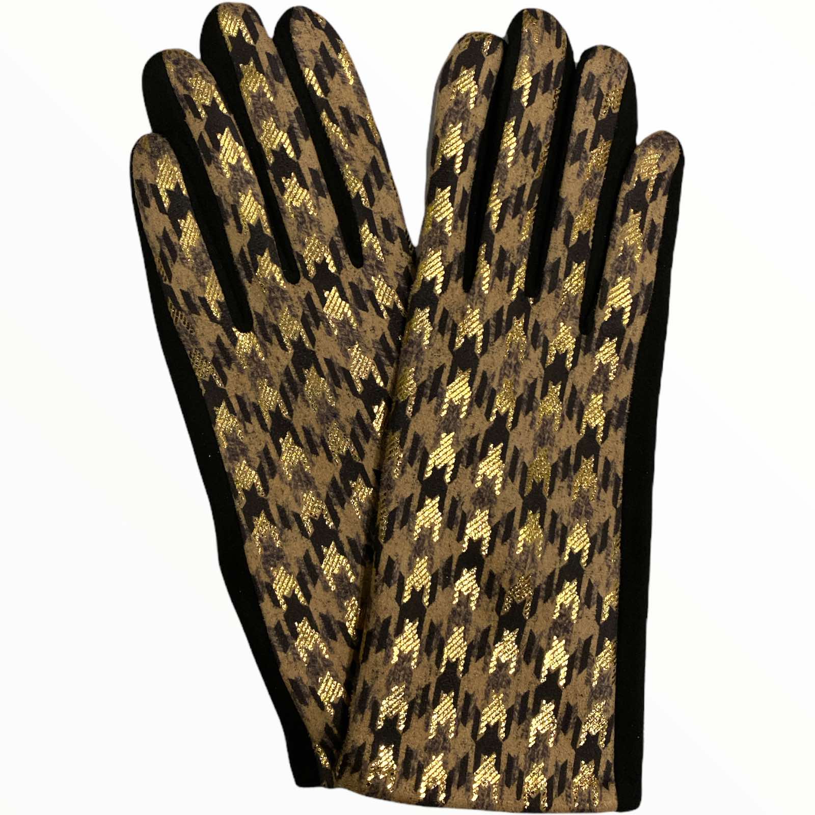 Chic taupe and black gloves with gold details