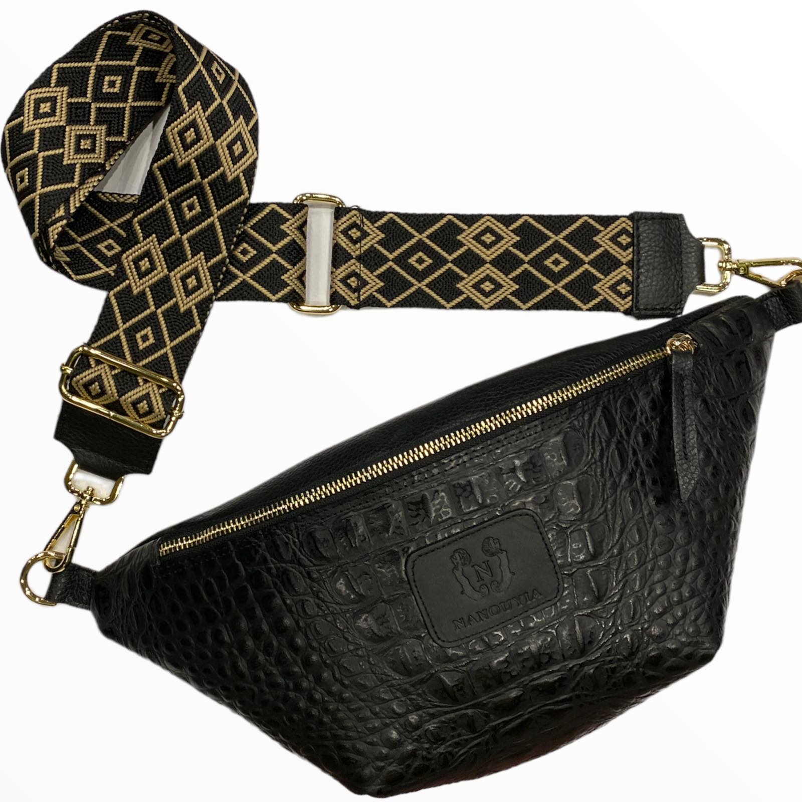 REGURAL.BLACK 3D LEATHER BELT BAG