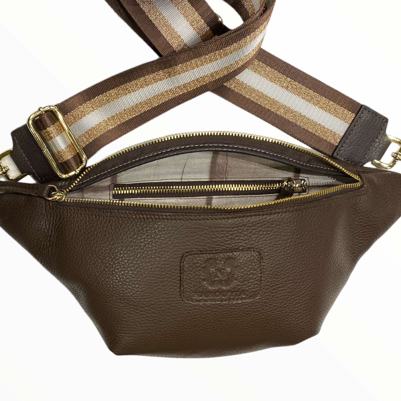 Brown leather belt bag