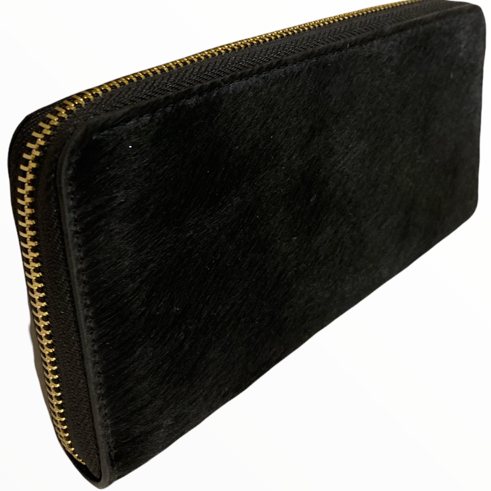 Black calf-hair zip around wallet