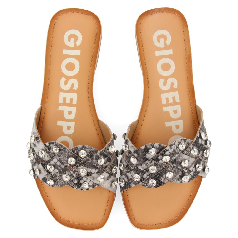 Black and white snake-print crystal sandals